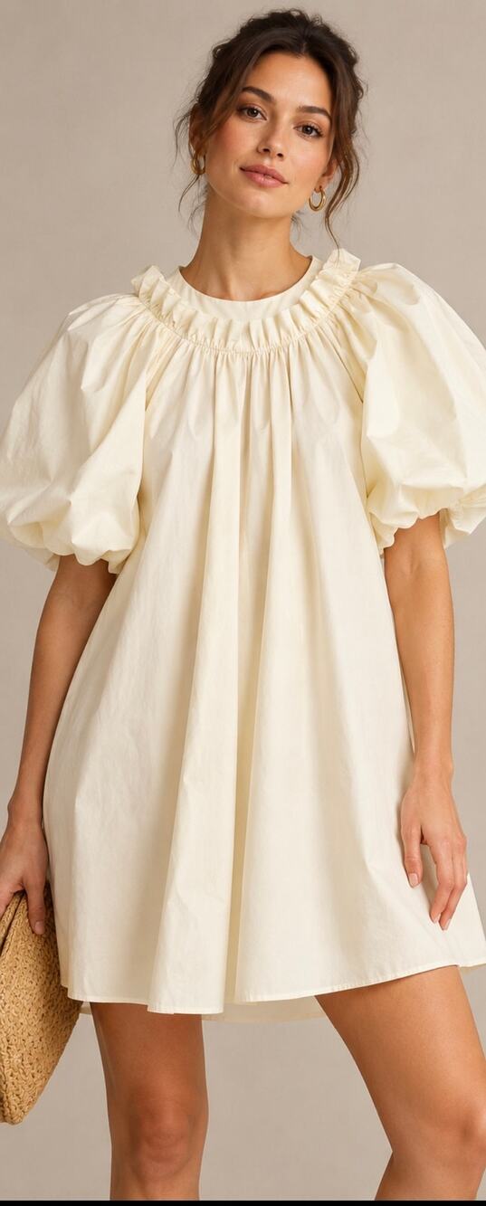 NWOT Mare Mare Anthropologie Mini Dress S Ivory Puff Sleeve Ruffle Babydoll